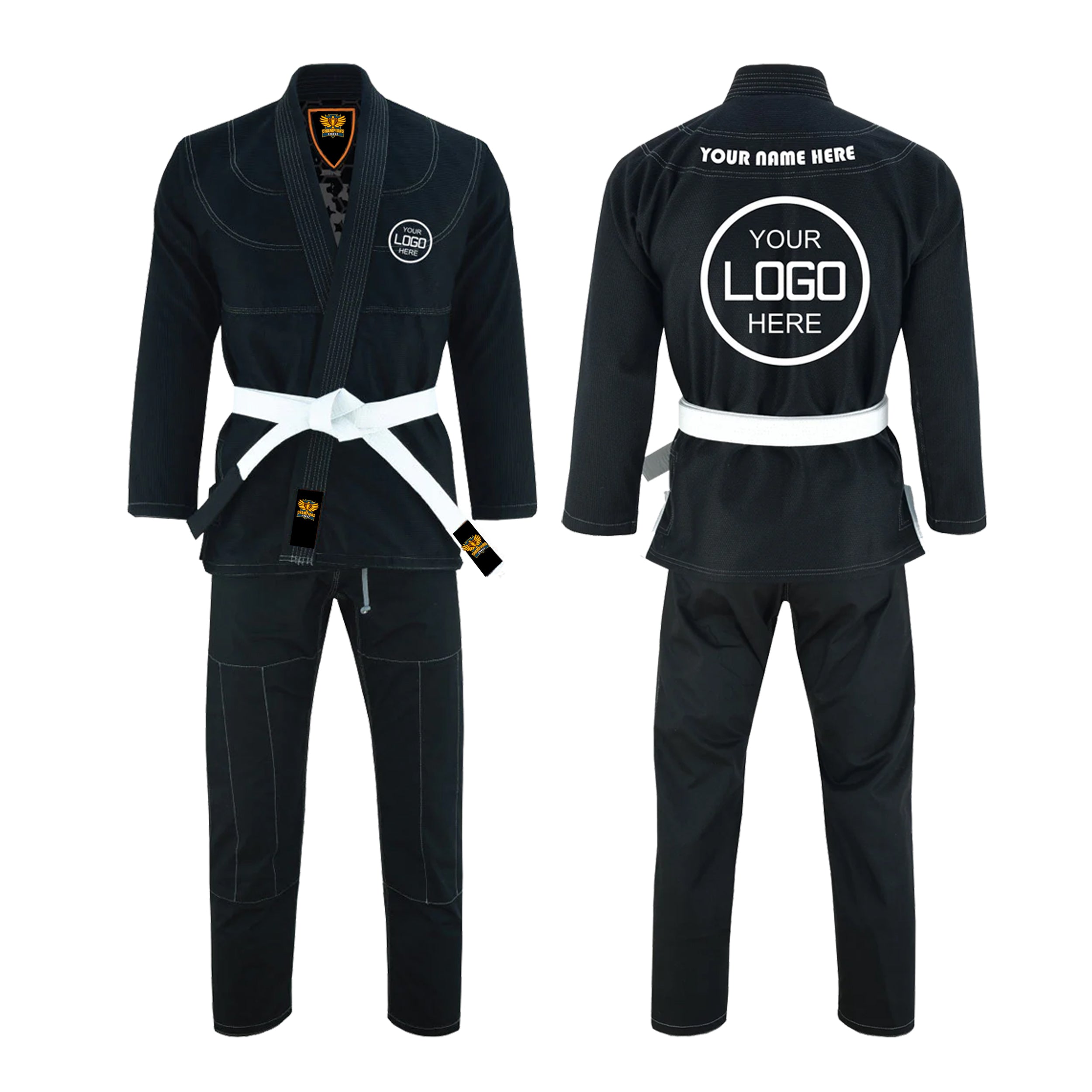 champions chase -Black Brazilian Jiu Jitsu BJJ Kimono Uniform Gi - Kids Adult Unisex